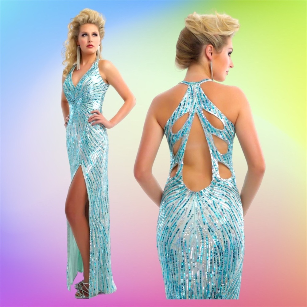 Altered Mac Duggal Teal Sequin Gown